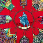 エルメス カレ90 CUIRS DU DESERT 砂漠の革飾り スカーフ レッド マルチカラー シルク レディース HERMES 【中古】